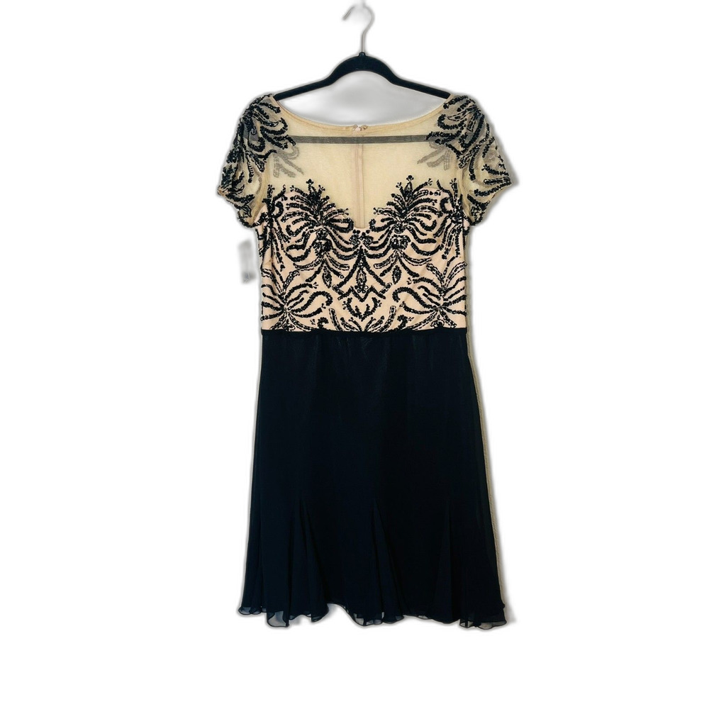 Fleur de Paris Nude Black Sheer Lace Beaded Dress Women Formal Prom Cocktail